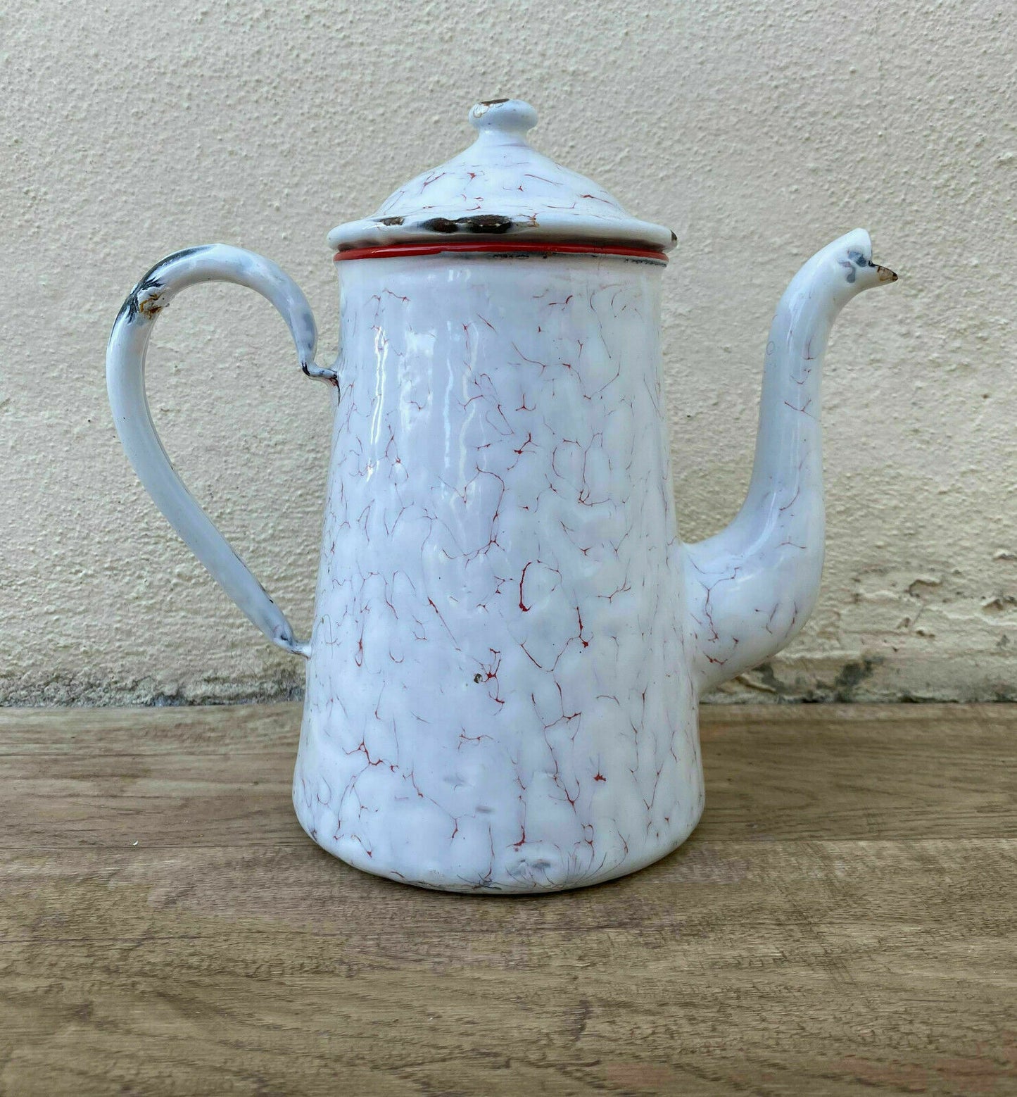 Vintage French Enamelware white marbled Enamel Coffee Pot 2706203 - Fleamarketfrance