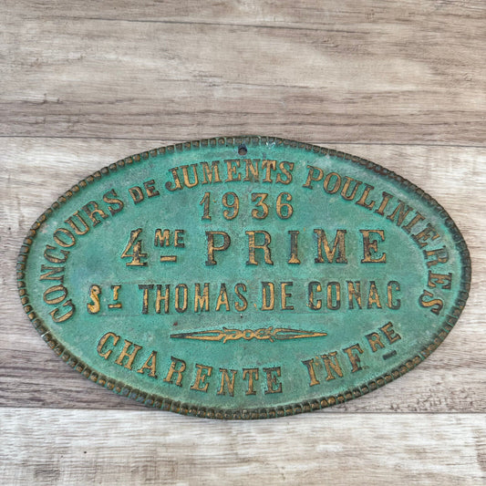 FRENCH VINTAGE AGRICULTURE PLAQUE TROPHY AWARD ANIMALS PRIZE SIGN 1936 1904248 - Fleamarketfrance