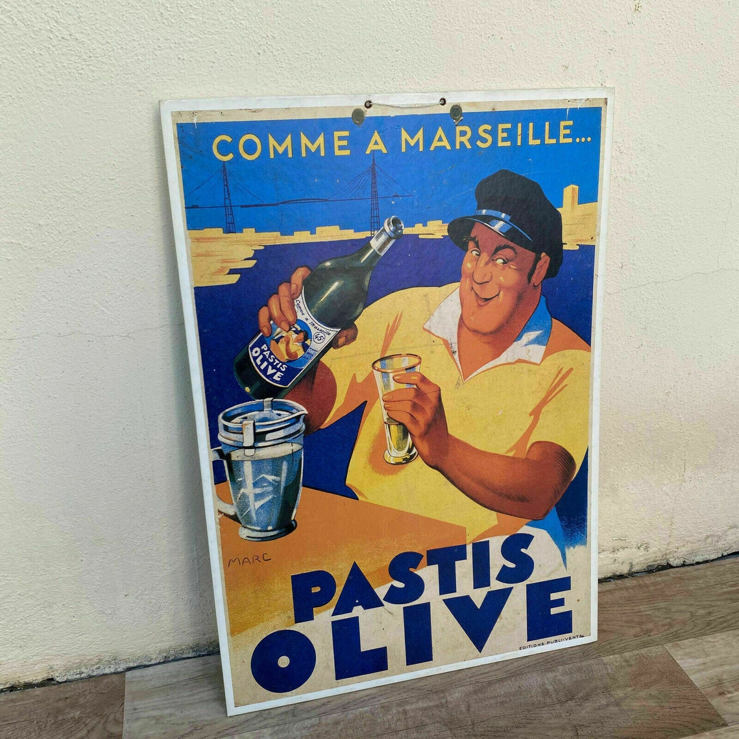 Vintage French Poster Cardboard Pastis 51 Olive France Marseille 07072021 - Fleamarketfrance