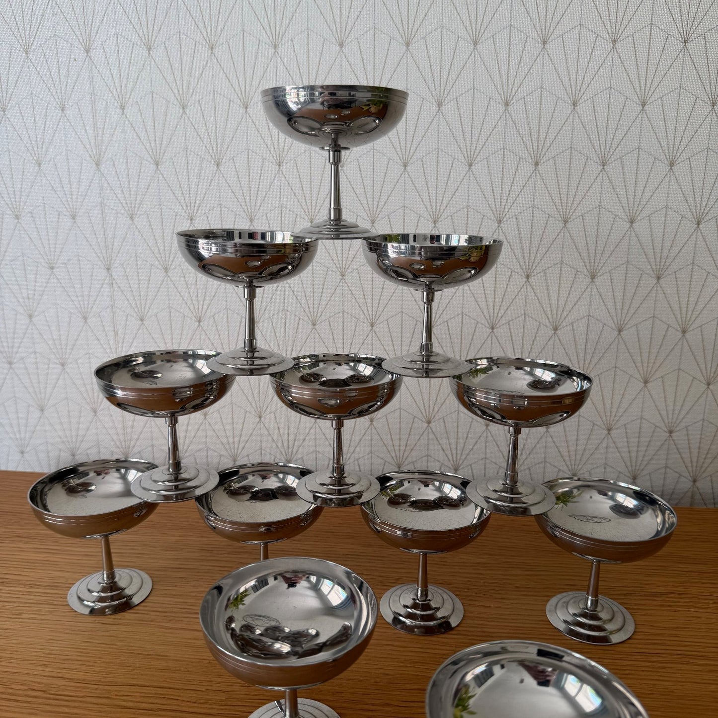 Vintage French Stainless Steel Champagne Coupes Set of 12 Letang Remi 2805262 Stainless