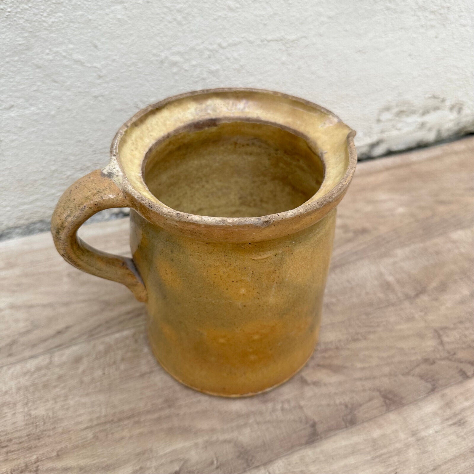 HANDMADE GLAZED YELLOW GREEN VINTAGE FRENCH PITCHER SAVOIE 1611237 - Fleamarketfrance