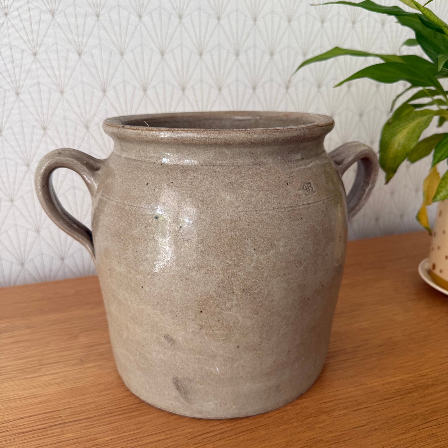 Handmade Glazed Grey Vintage French Confit Grease Pot Stoneware  2307259