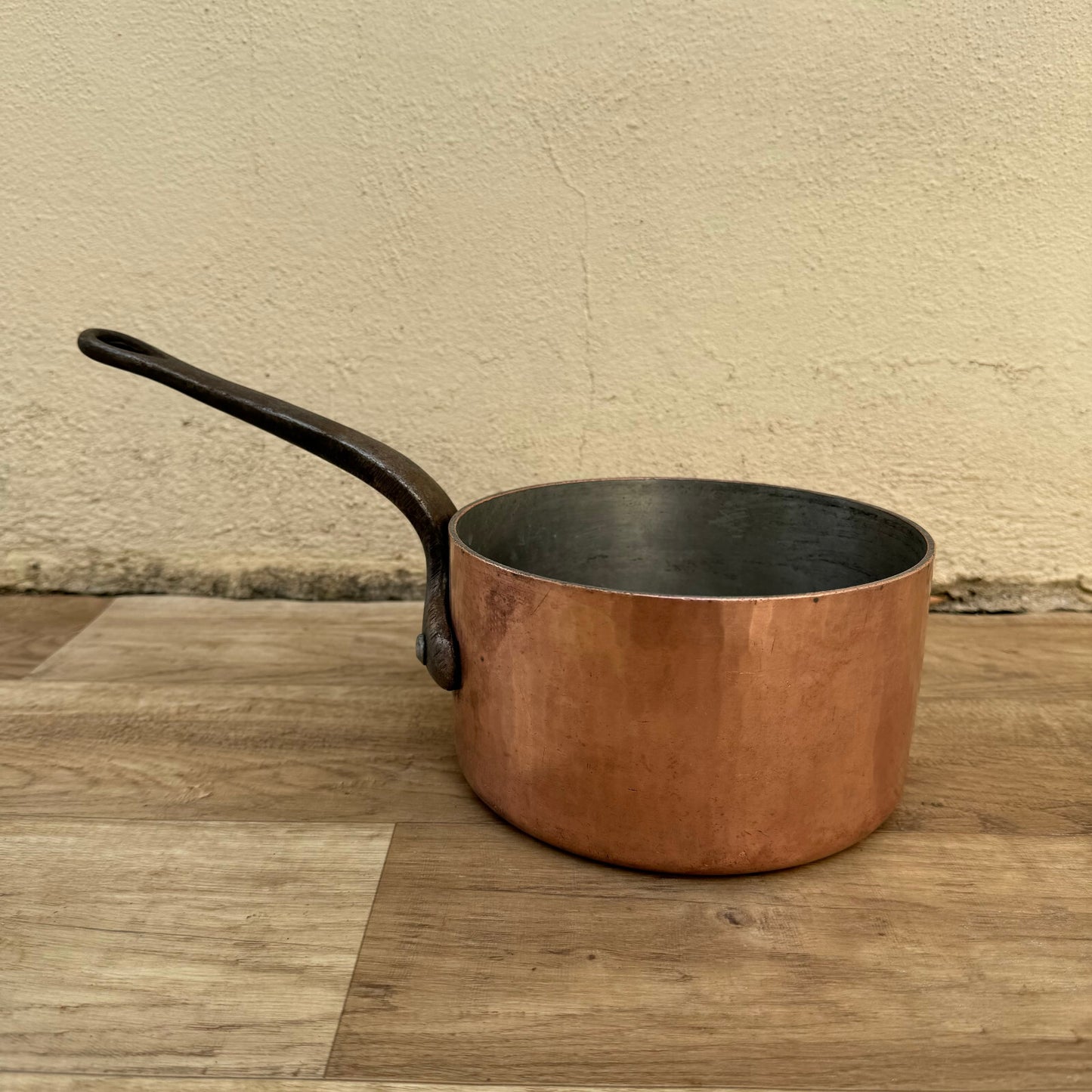 French Copper Saucepan Vintage Hammered Iron Handle Pan France 2908246 Unbranded