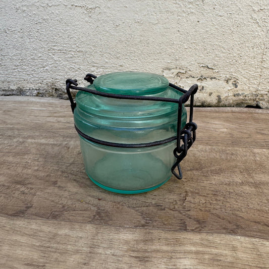Vintage French Canning Jar La Lorraine Green Glass Wire Bail Closure 0603261 La Lorraine