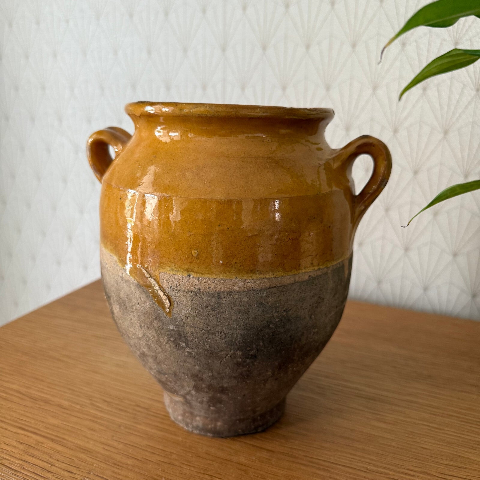 Antique French Confit Pot Yellow Glazed Terracotta Pottery Jar 29042511 Unmarked