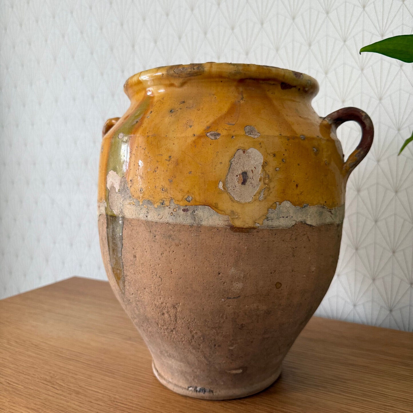 RARE BIG HANDMADE GLAZED YELLOW ANTIQUE FRENCH CONFIT POT TERRACOTTA 2302257 - Fleamarketfrance