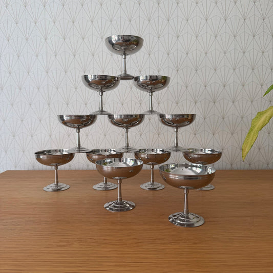 Vintage French Stainless Steel Champagne Coupes Set of 12 Letang Remi 2805262 Stainless