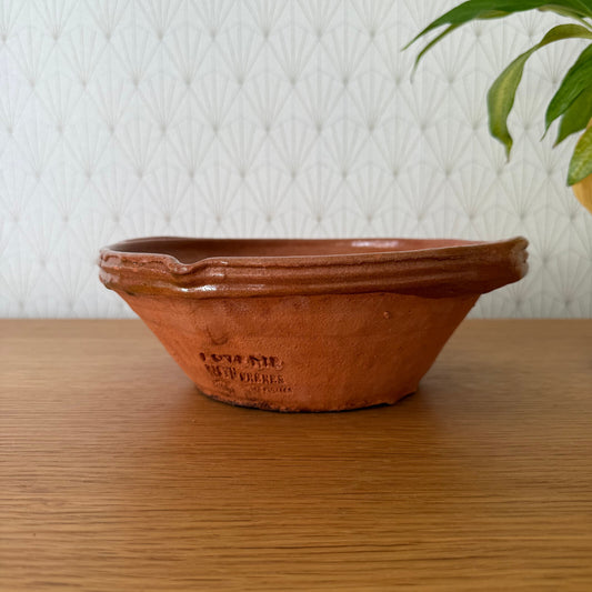 VINTAGE FRENCH GLAZED TERRACOTTA SALAD MIXING BOWL TIAN  NOT FRERES 04062515