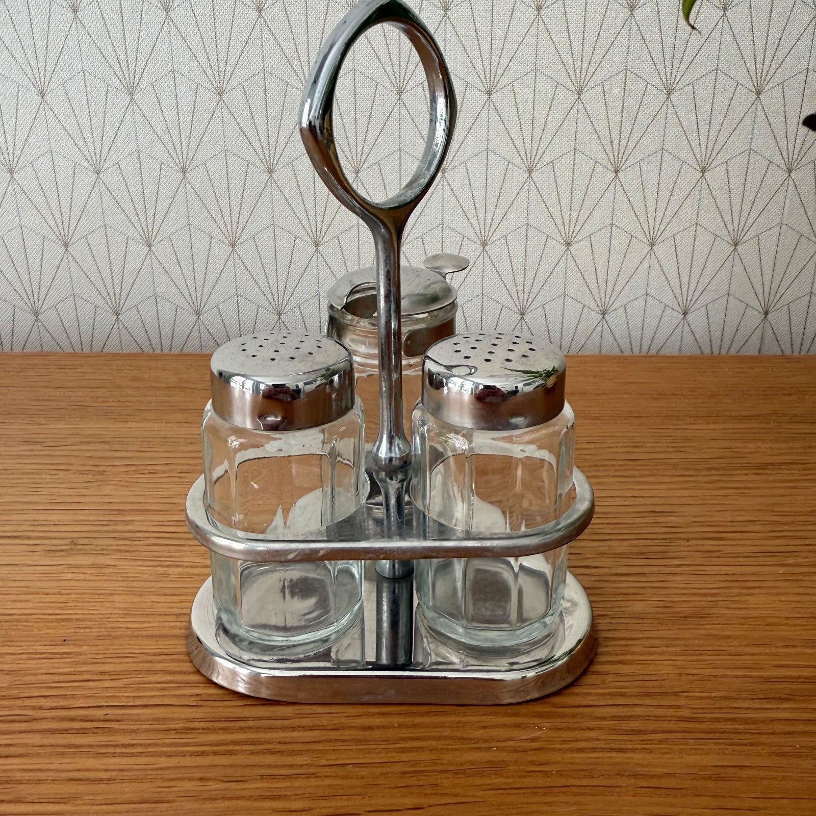 Vintage French Chrome Glass Cruet Set Restaurant Condiment 1950s 0104261 unknown