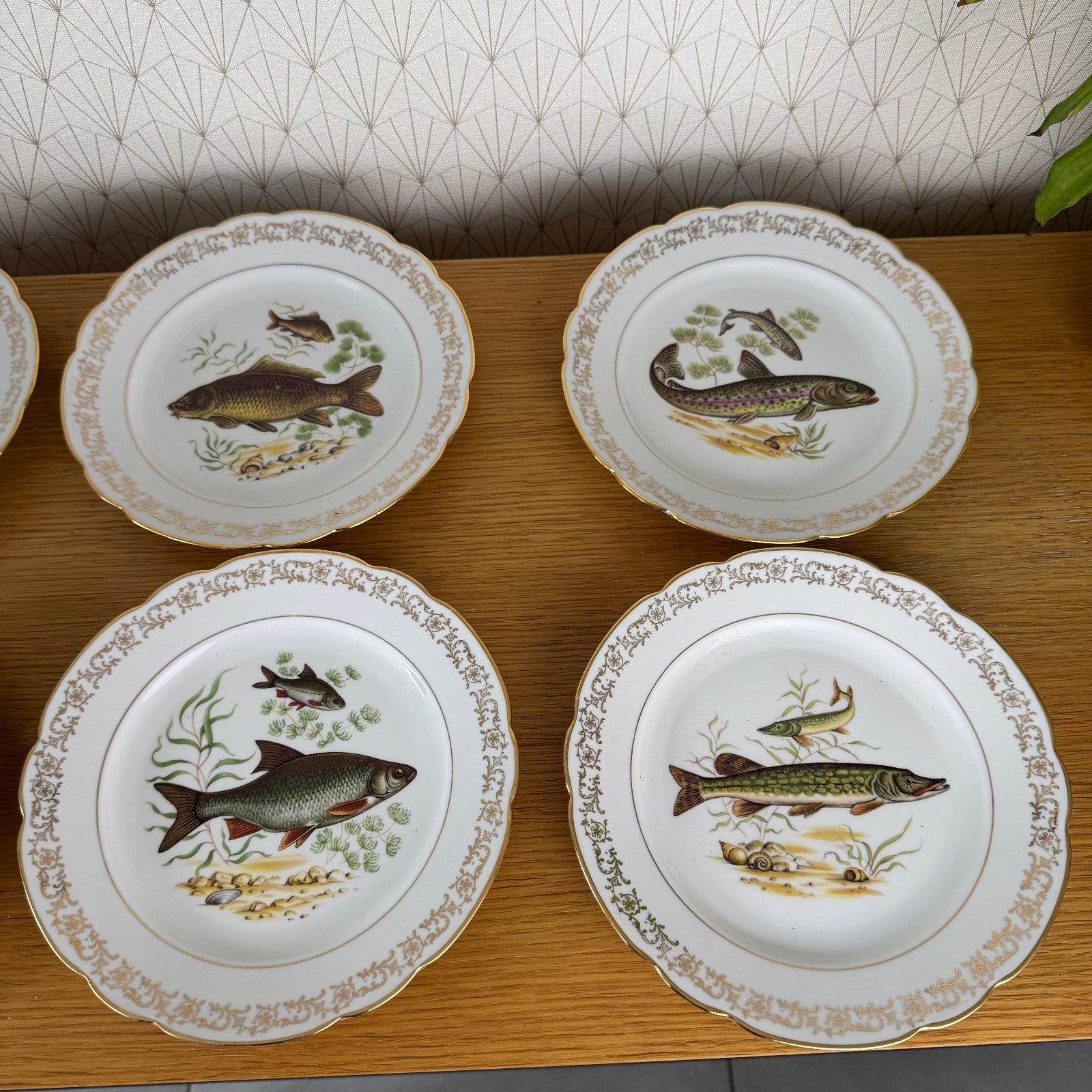 Vintage Bavarian Fish Plates Set 12 Dinner Plates Serving Tray 2710255 Limoges