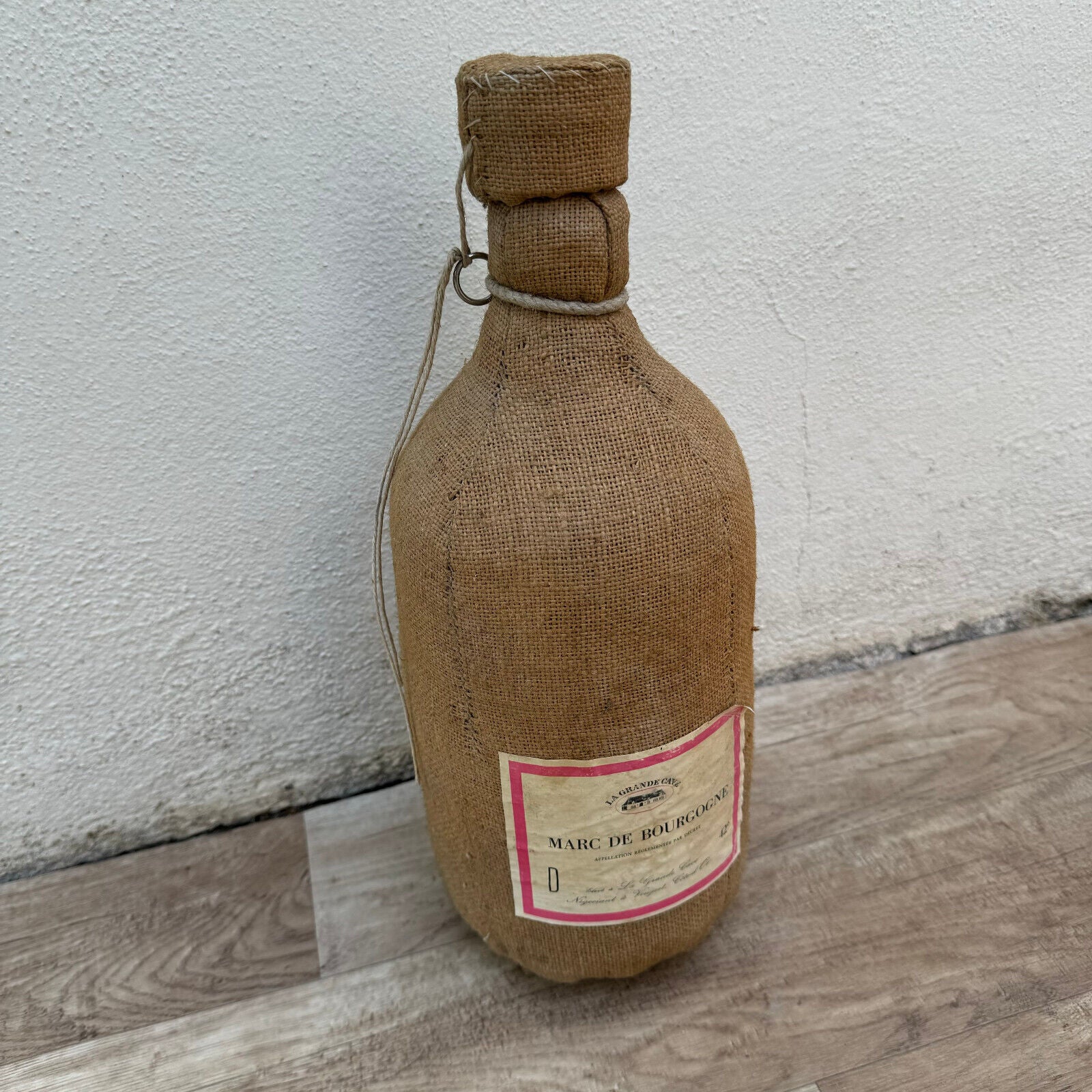 Vintage French Brandy Bottle Marc de Bourgogne Linen Wrapped 22072417 Fleamarketfrance