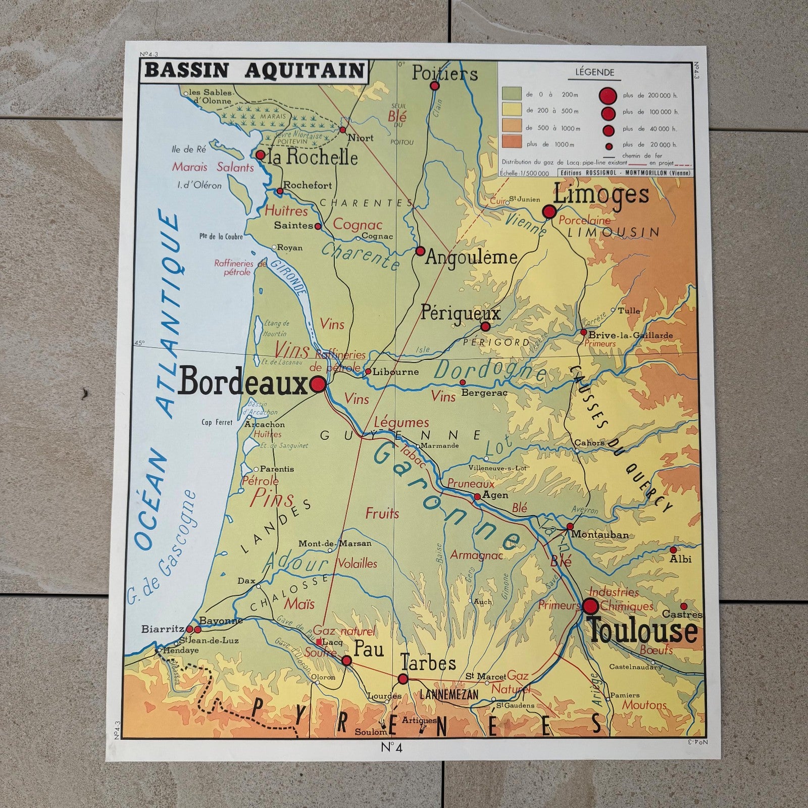 Vintage French Educational School Geography Map Poster 90x75cm 20082612 Fleamarketfrance