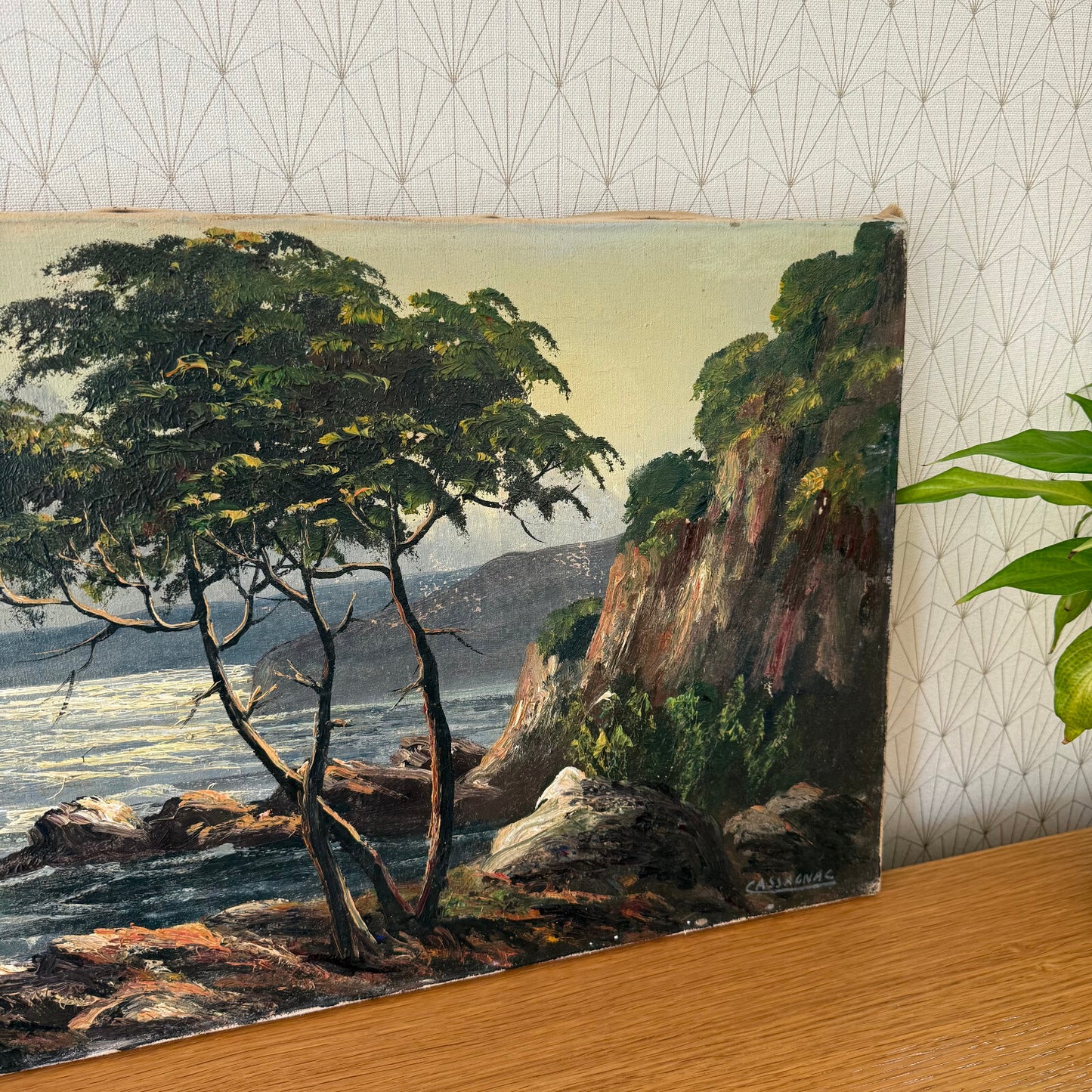 French Coastal Painting Vintage Seaside Landscape Signed Castagna 1206252 Does Not Apply