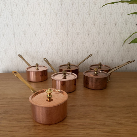 French Copper Saucepans Set of 6 with Lids Brass Handles Cookware 1803264 Unbranded