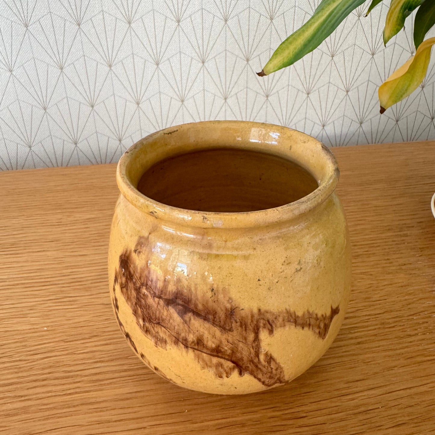 French Confit Pot Yellow Glazed Stoneware Jam Crock Vintage 5" 15062416 Unmarked