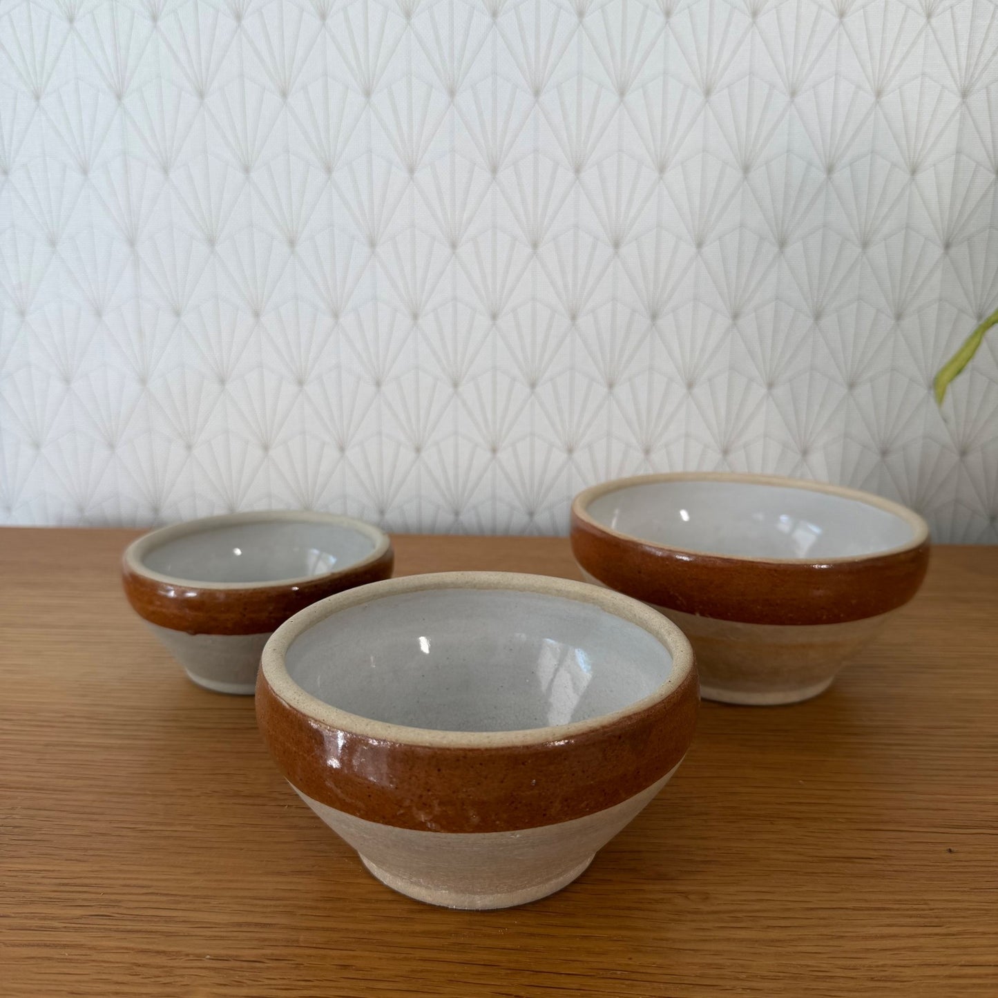 French Stoneware Bowls Vintage Farmhouse Ceramic Set of 3 01072617 Unmarked
