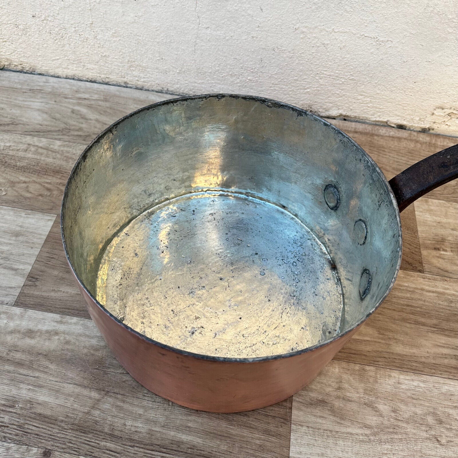 OLD copper pan French tin lining 11" 2.5mm thick 4.8kg 0703234 - Fleamarketfrance