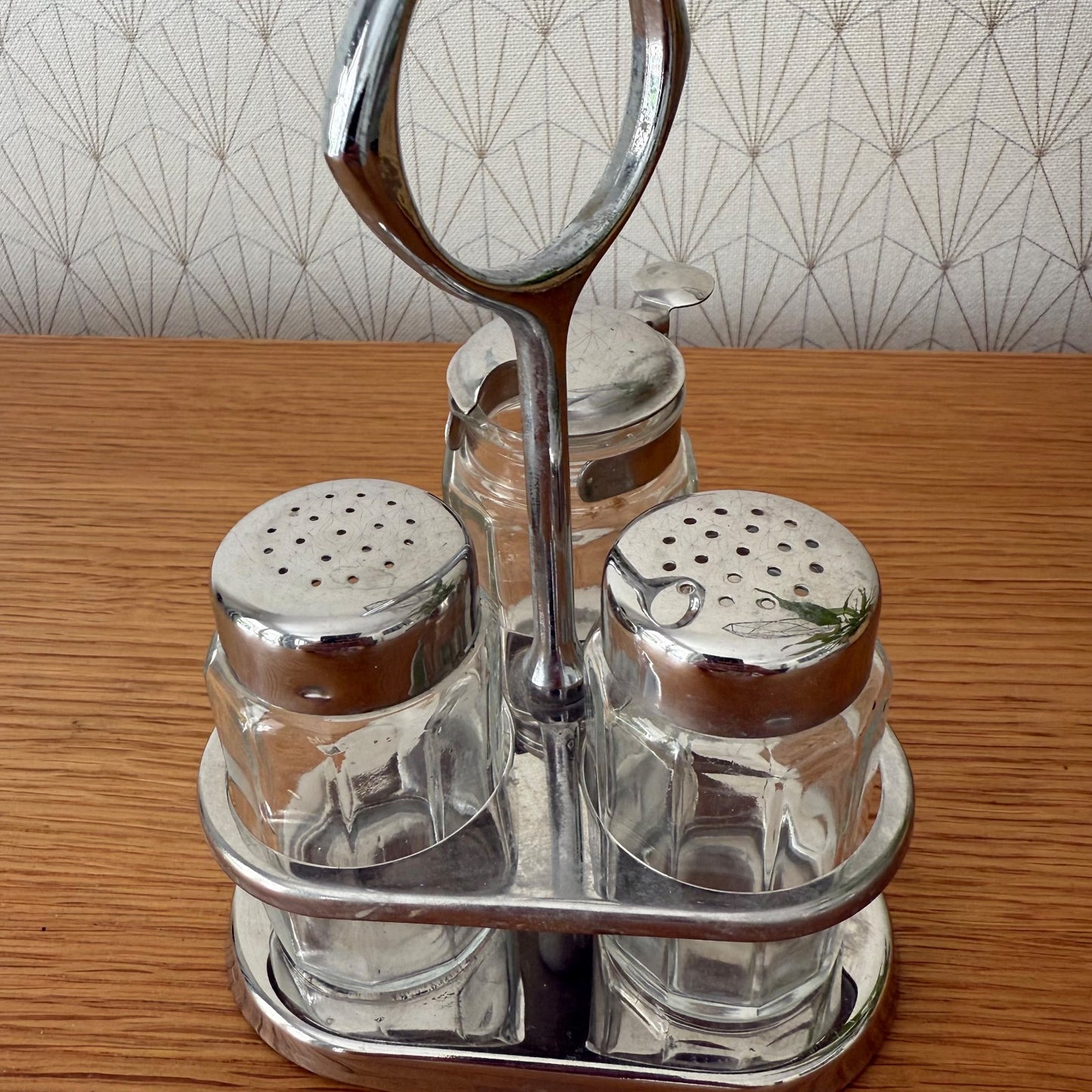 Vintage French Chrome Glass Cruet Set Restaurant Condiment 1950s 0104261 unknown
