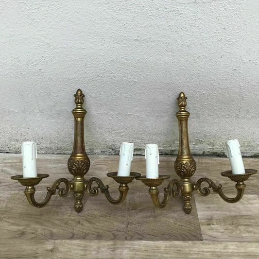 French Bronze Sconces Vintage 2-Light Candle Wall Pair Classical 1406184 Unbranded