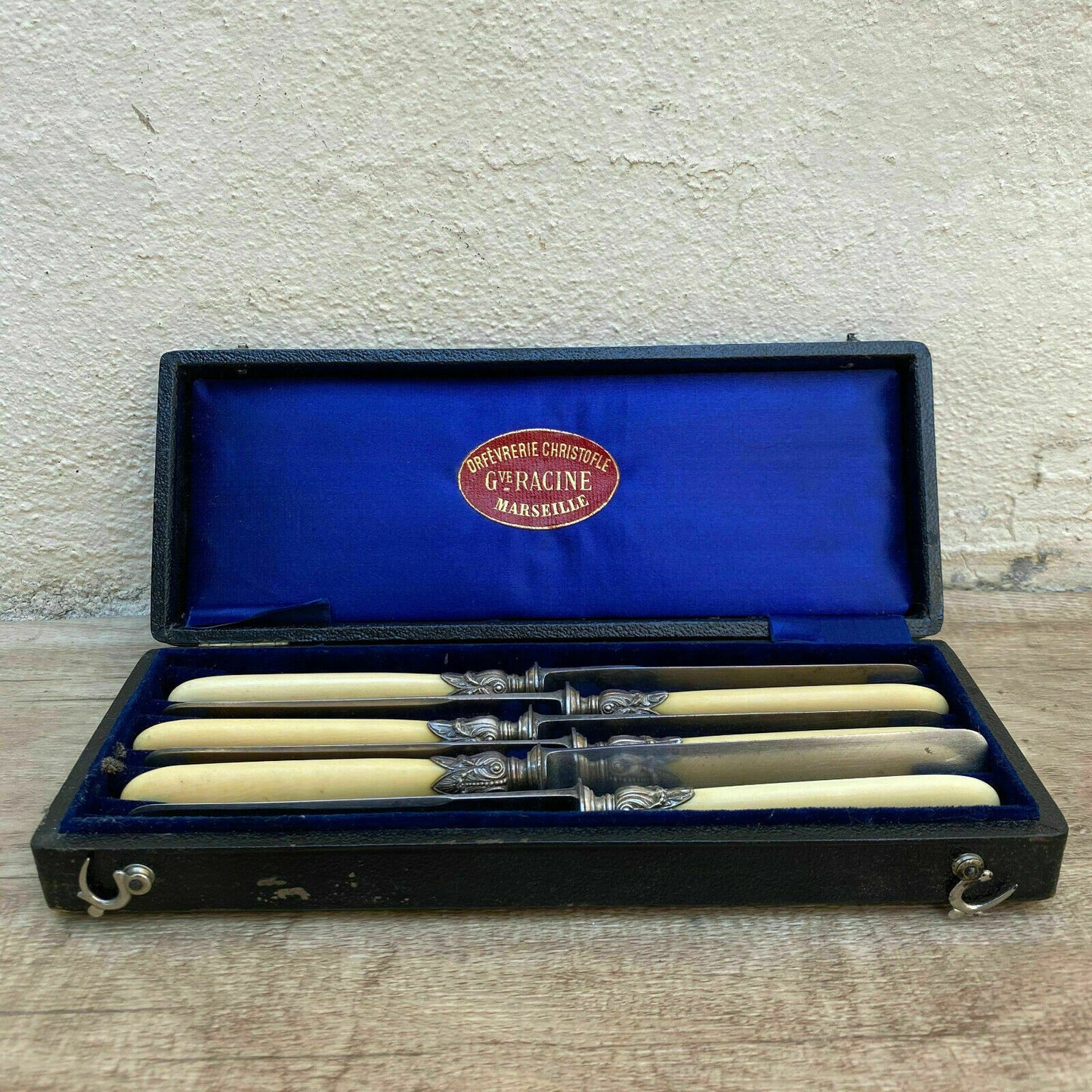 Vintage French Dessert Knives Bone Handles Silver Collars Racine 0708206 Fleamarketfrance