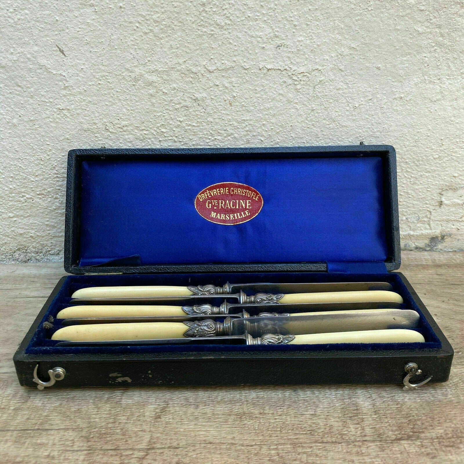 Vintage French Dessert Knives Bone Handles Silver Collars Racine 0708206 Fleamarketfrance