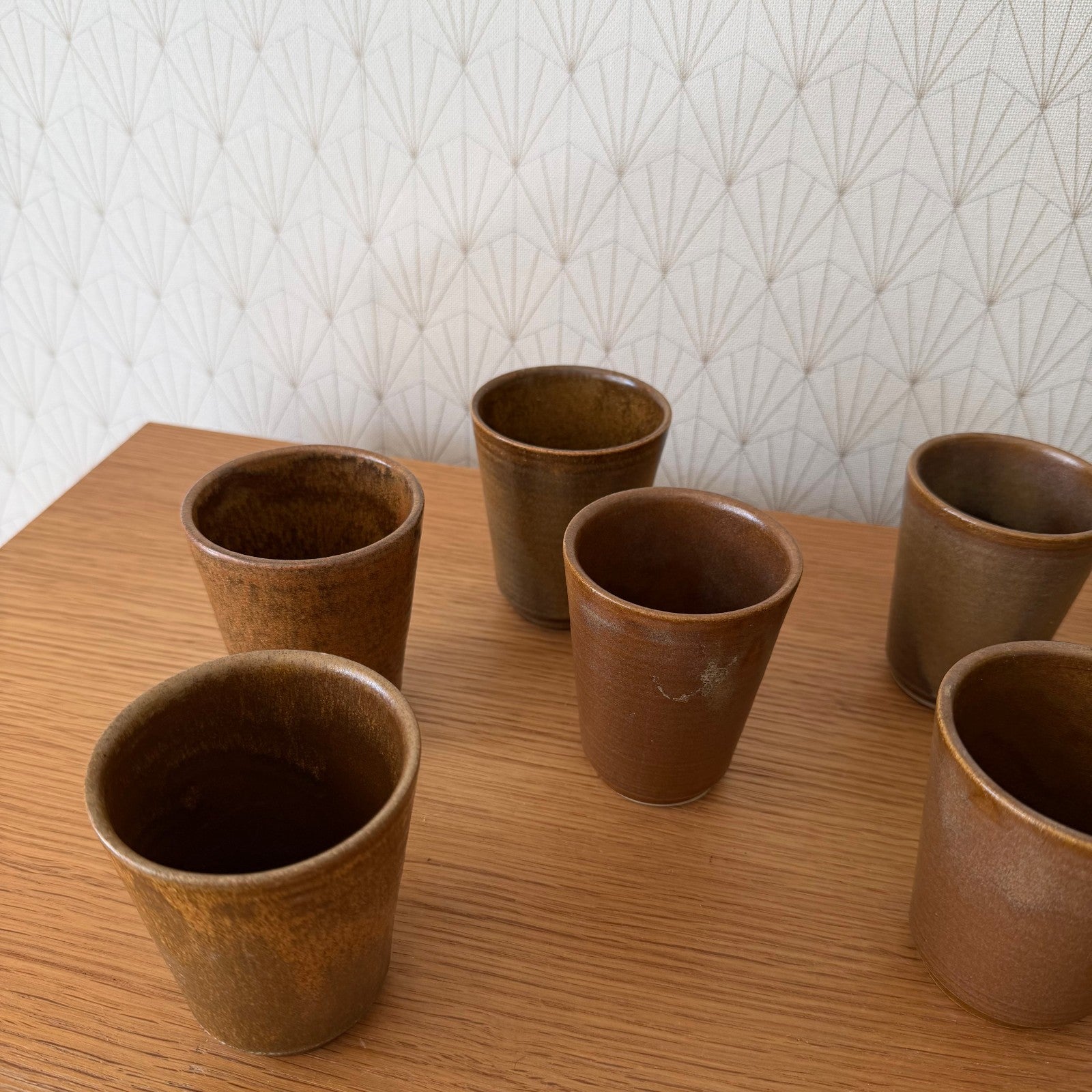 set of 8 GRESPOTS DIGOIN French VINTAGE STONEWARE cups glasses 1912252 Fleamarketfrance : French vintage and antique decor
