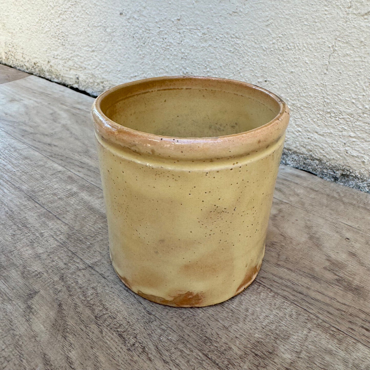 HANDMADE GLAZED YELLOW ANTIQUE FRENCH JAM CONFIT POT TERRACOTTA  0410236 - Fleamarketfrance