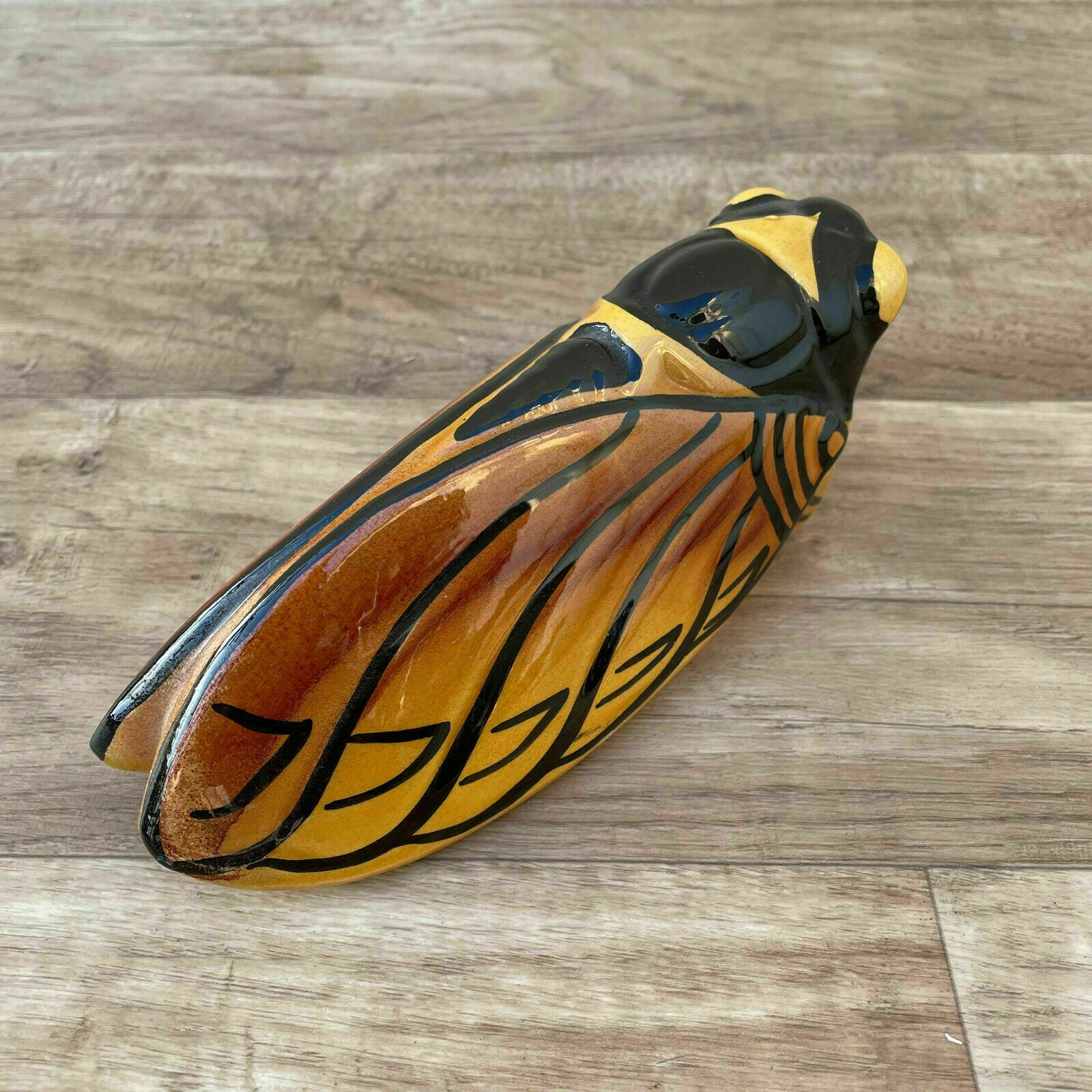 Vintage French Majolica Cicada Wall Pocket Vase Provence 1960s 27122021 Unmarked