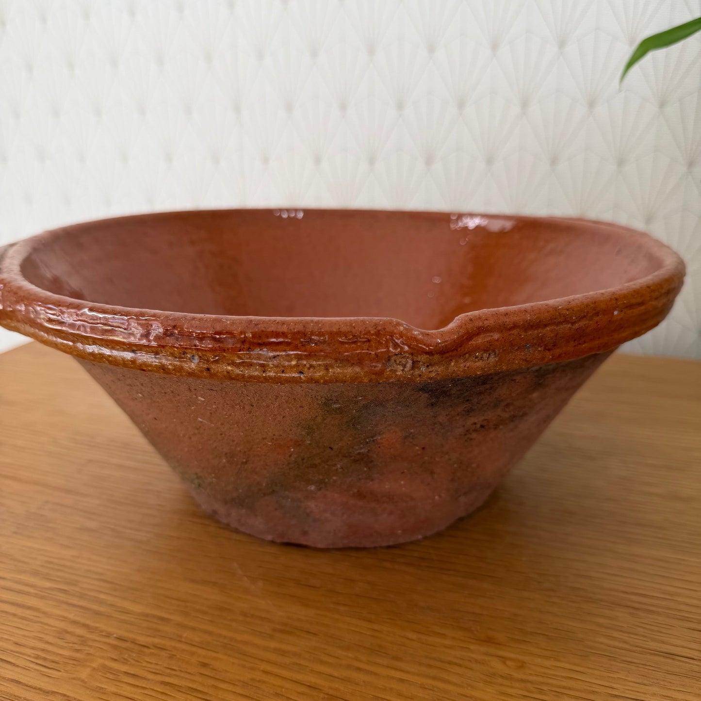 VINTAGE FRENCH GLAZED TERRACOTTA SALAD MIXING BOWL TERRINE TIAN 11 3/4" 111259