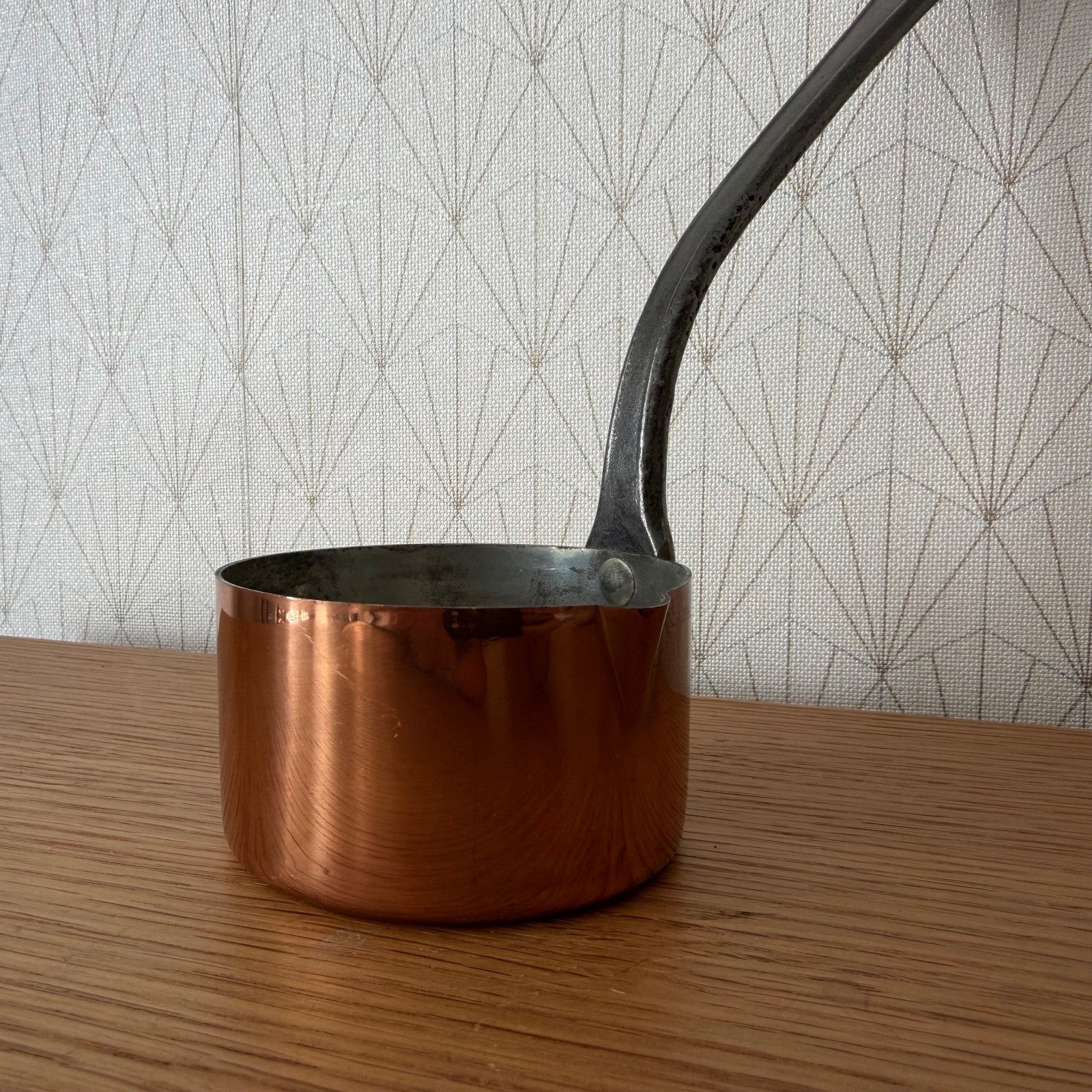 Antique French Copper Saucepan Tin Lined Iron Handle Villedieu 1606264 Unbranded
