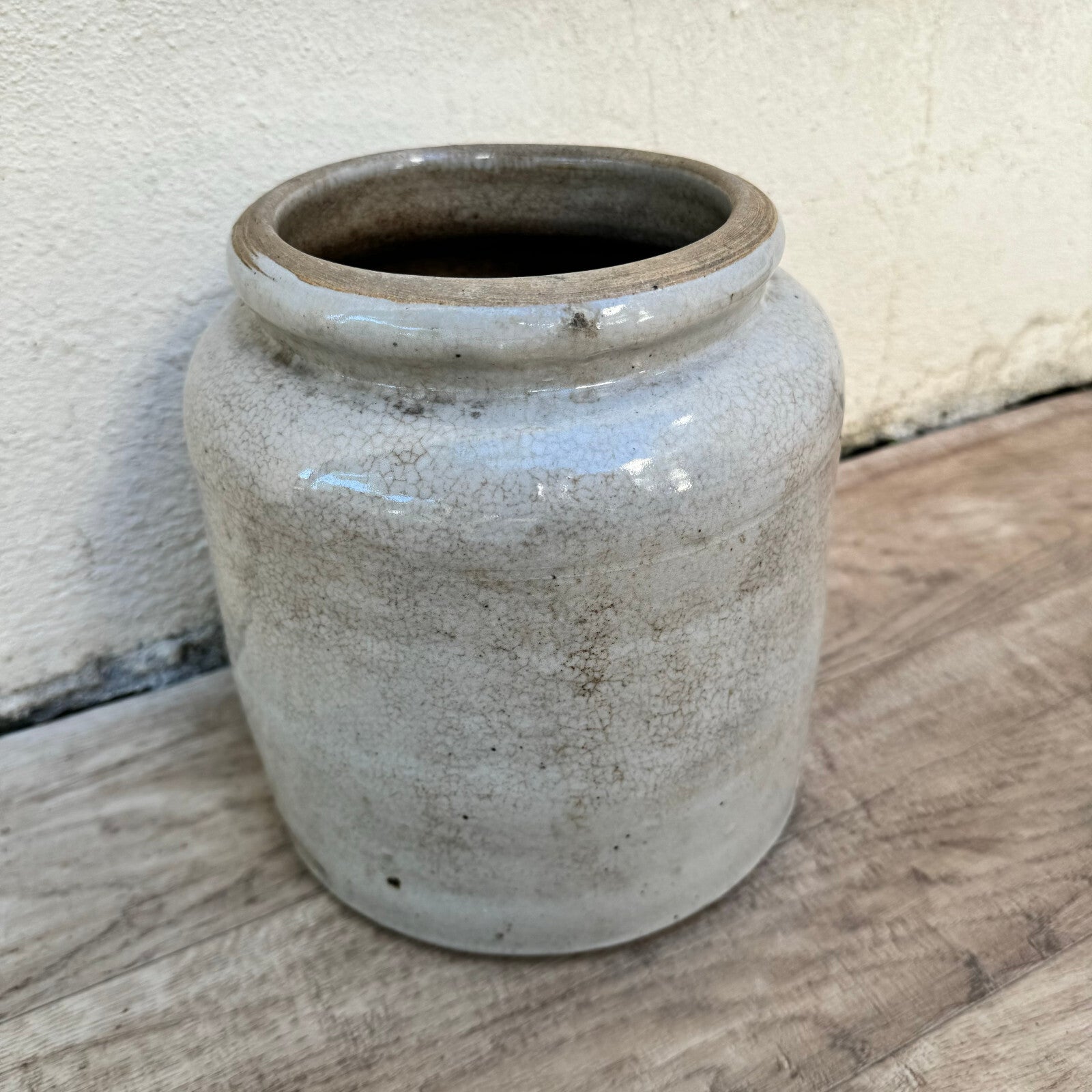 Antique French Confit Pot Grey Stoneware Handmade 8" 1810236 Unmarked