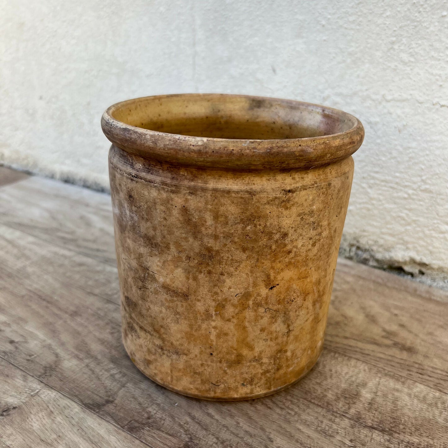 HANDMADE GLAZED YELLOW ANTIQUE FRENCH CONFIT POT TERRACOTTA 02052215 Unmarked