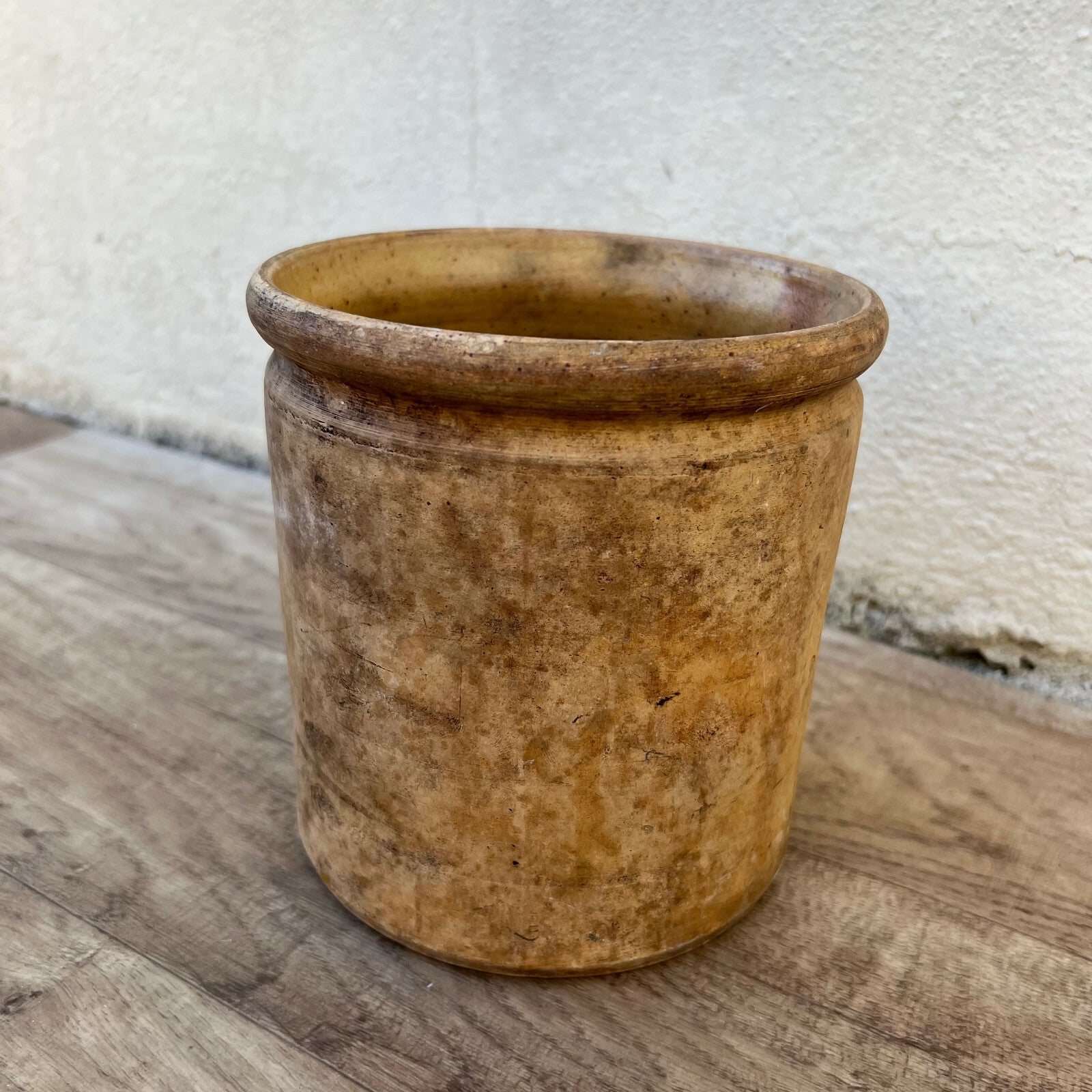 HANDMADE GLAZED YELLOW ANTIQUE FRENCH CONFIT POT TERRACOTTA 02052215 Unmarked