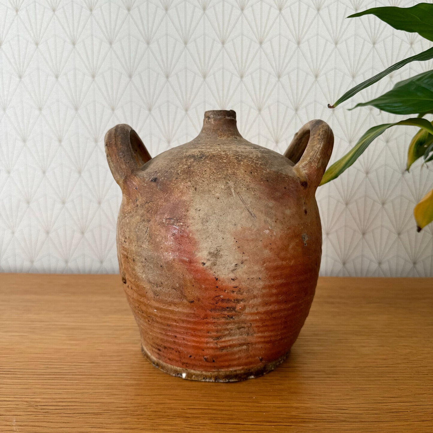 HANDMADE GLAZED BEIGE BROWN ANTIQUE FRENCH STONEWARE JUG AMPHORA 15062410 - Fleamarketfrance