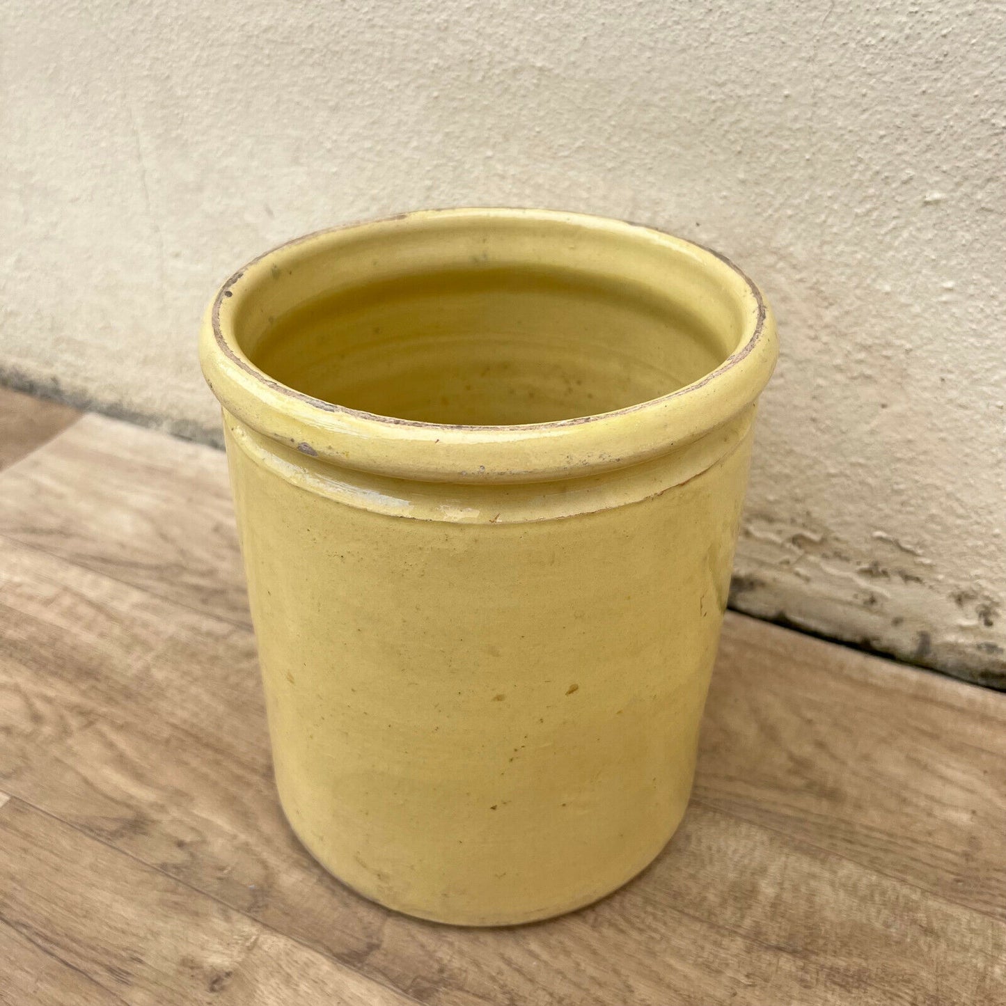 HANDMADE GLAZED YELLOW ANTIQUE FRENCH CONFIT POT TERRACOTTA 8 1/2" 22042227 - Fleamarketfrance