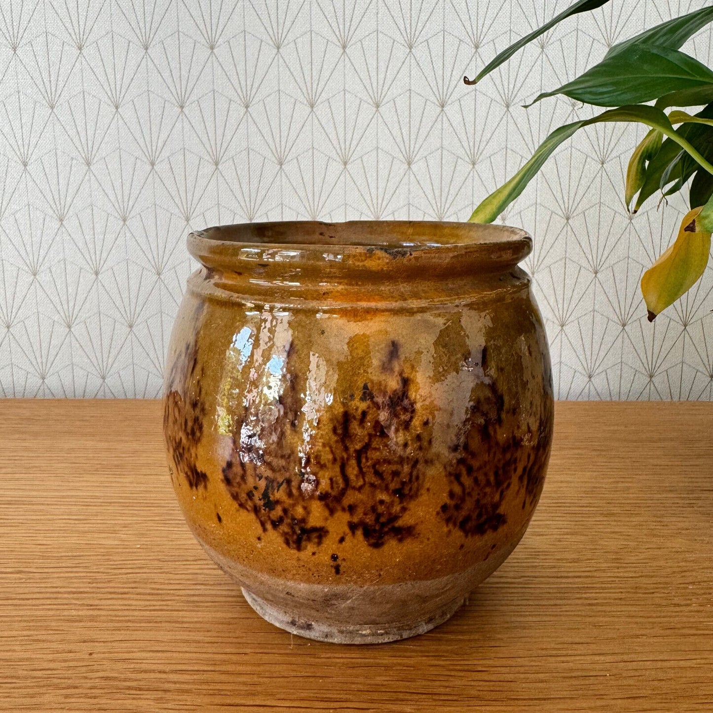 HANDMADE GLAZED YELLOW FRENCH CONFIT JAM POT SMALL STONEWARE 5 3/4 BIG 15062412 - Fleamarketfrance