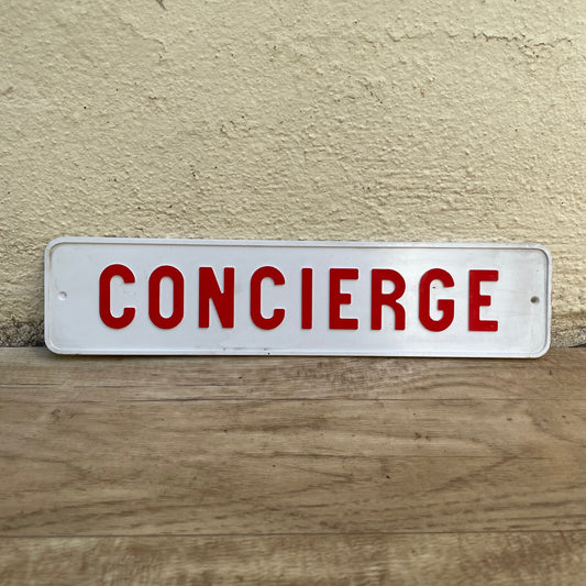 Vintage French Concierge Sign White Red Plastic Door Plaque 27102212 Unbranded