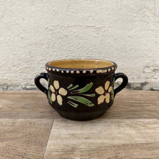 French Confit Pot Vintage Folk Art Hand Painted Stoneware Pottery 12092412 Made in France