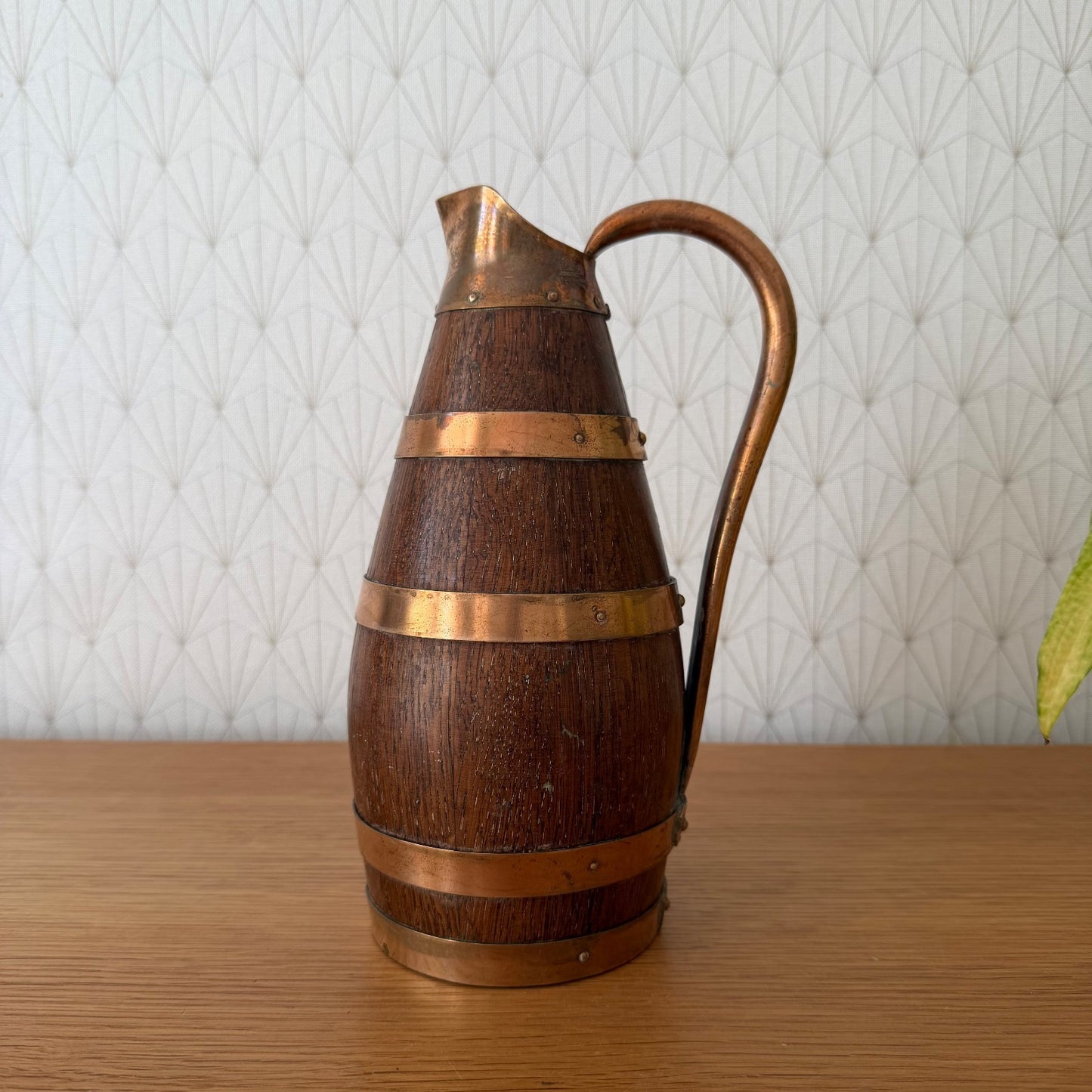 French Wooden Wine Pitcher Staved Wood Brass Bands Cider Jug 25cm 2805263 Fleamarketfrance