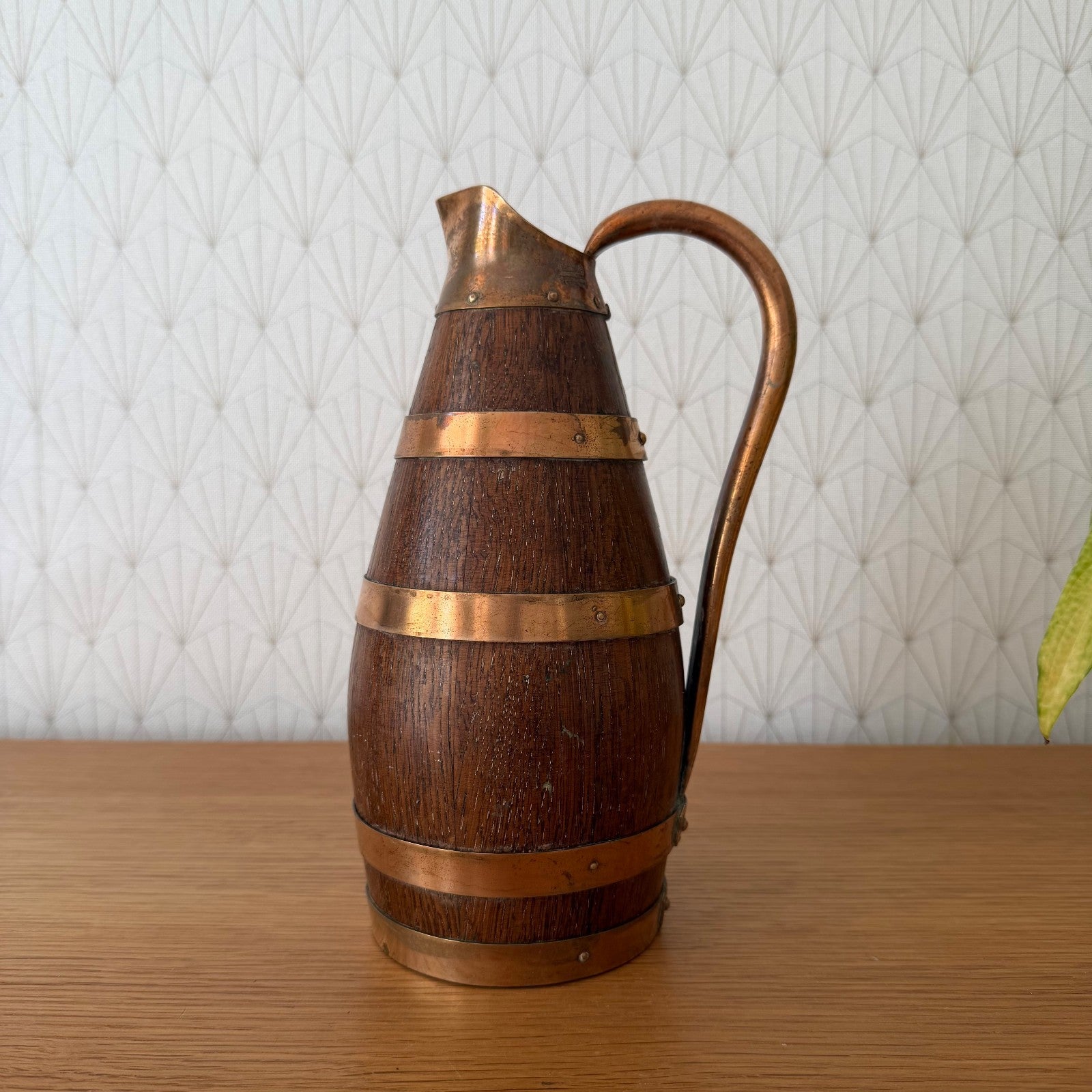 French Wooden Wine Pitcher Staved Wood Brass Bands Cider Jug 25cm 2805263 Fleamarketfrance