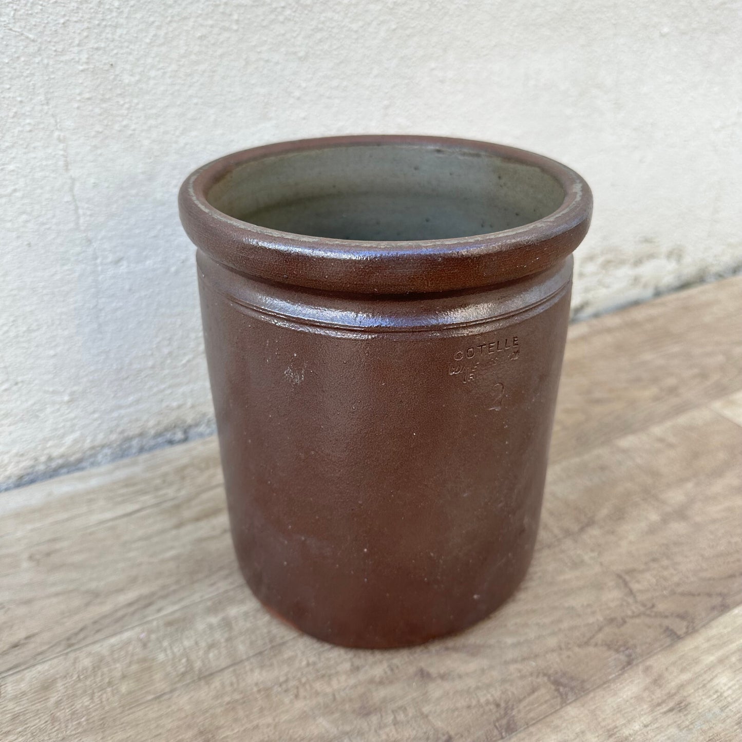 HANDMADE GLAZED BROWN ANTIQUE FRENCH CONFIT JAM POT BIG STONEWARE LYON 0712239 Unmarked