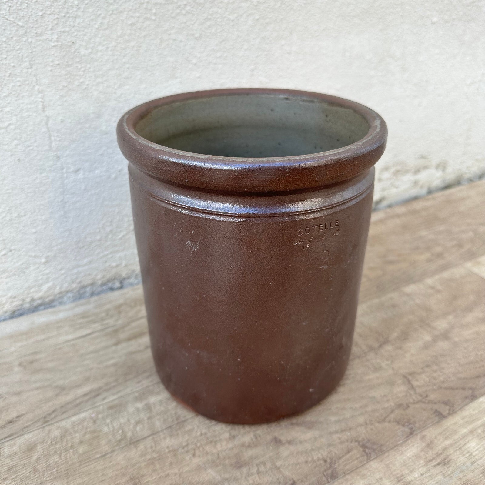 HANDMADE GLAZED BROWN ANTIQUE FRENCH CONFIT JAM POT BIG STONEWARE LYON 0712239 Unmarked