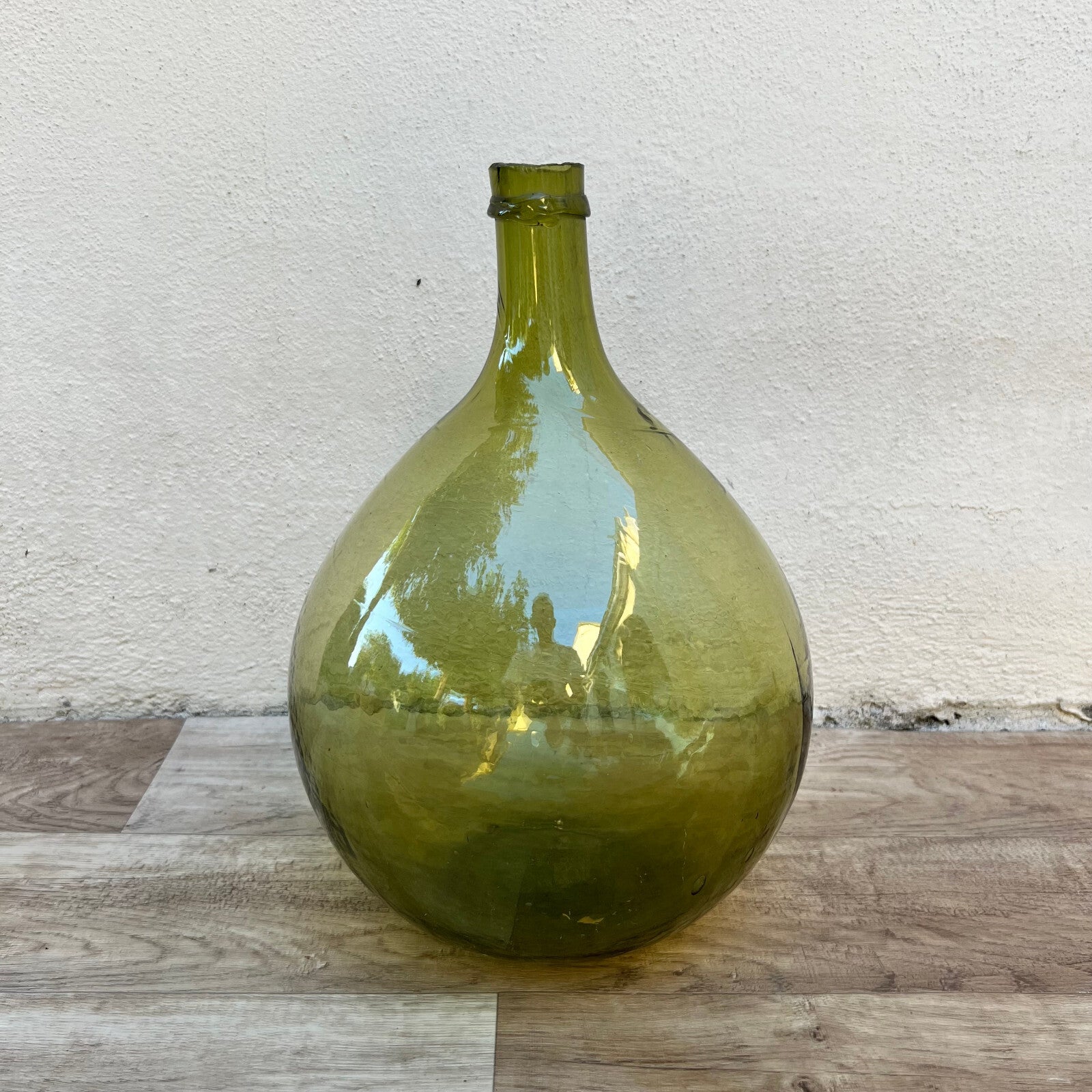 Vintage French Dame Jeanne Green Glass Carboy Wine Bottle 13" 29052412 Fleamarketfrance
