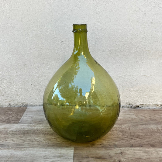 Vintage French Dame Jeanne Green Glass Carboy Wine Bottle 13" 29052412 Fleamarketfrance