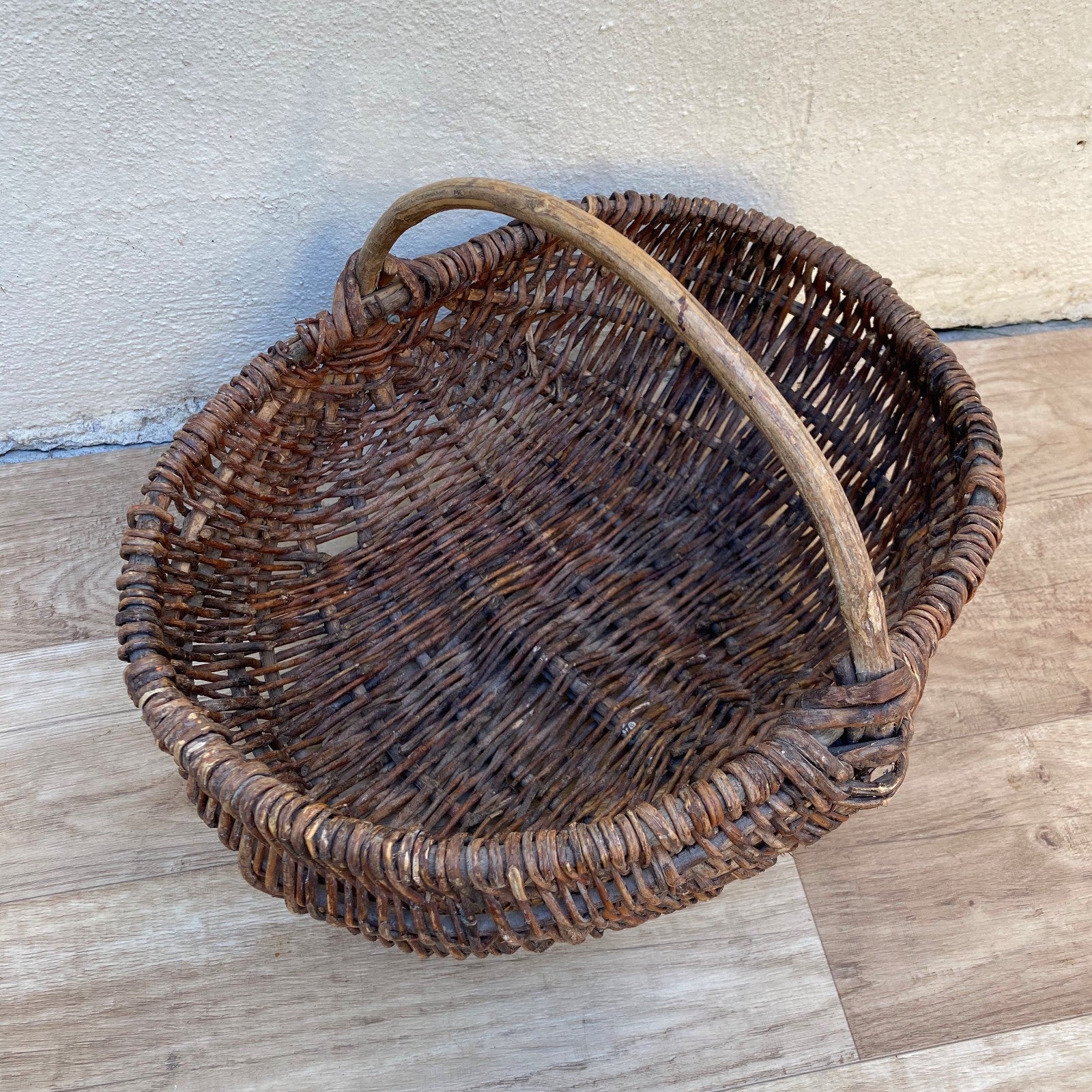 French Wicker Gathering Basket Vintage Chestnut Market Rustic 0407261 Fleamarketfrance