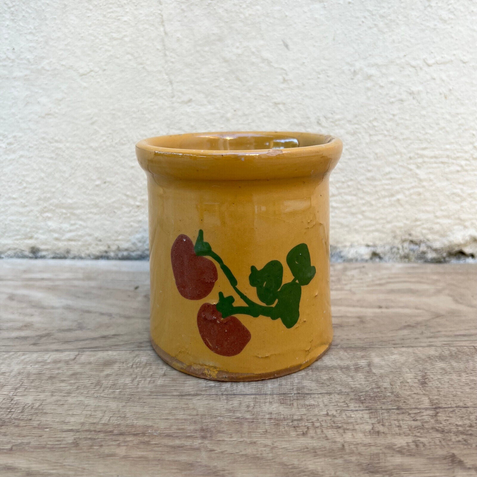 HANDMADE GLAZED YELLOW ANTIQUE FRENCH CONFIT JAM POT TERRACOTTA Savoie 29052410 - Fleamarketfrance