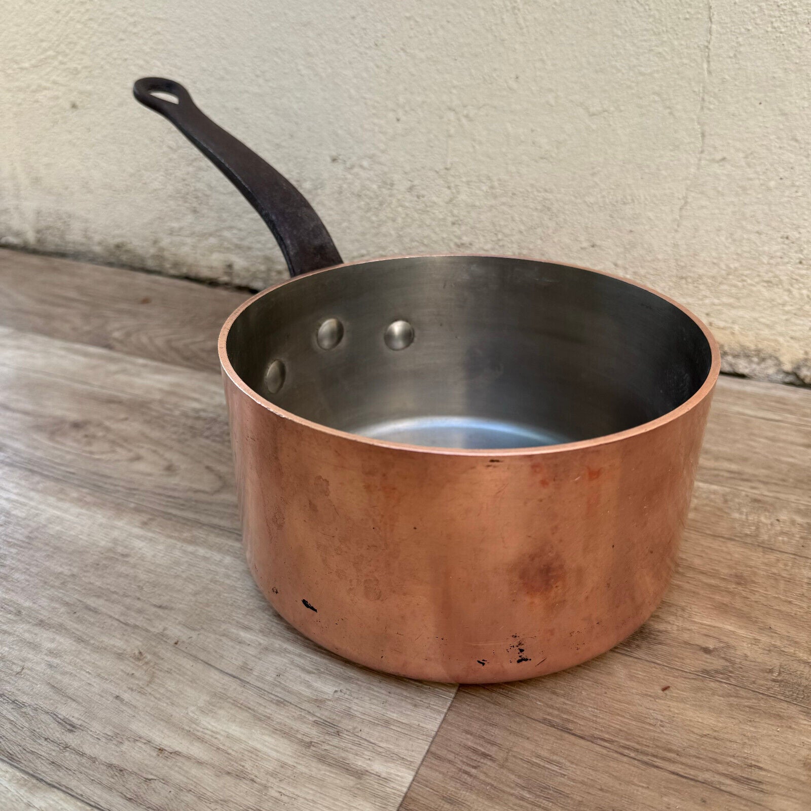 Vintage FRENCH Copper PAN TIN LINING chef 2.4kg 3mm 2107243 - Fleamarketfrance