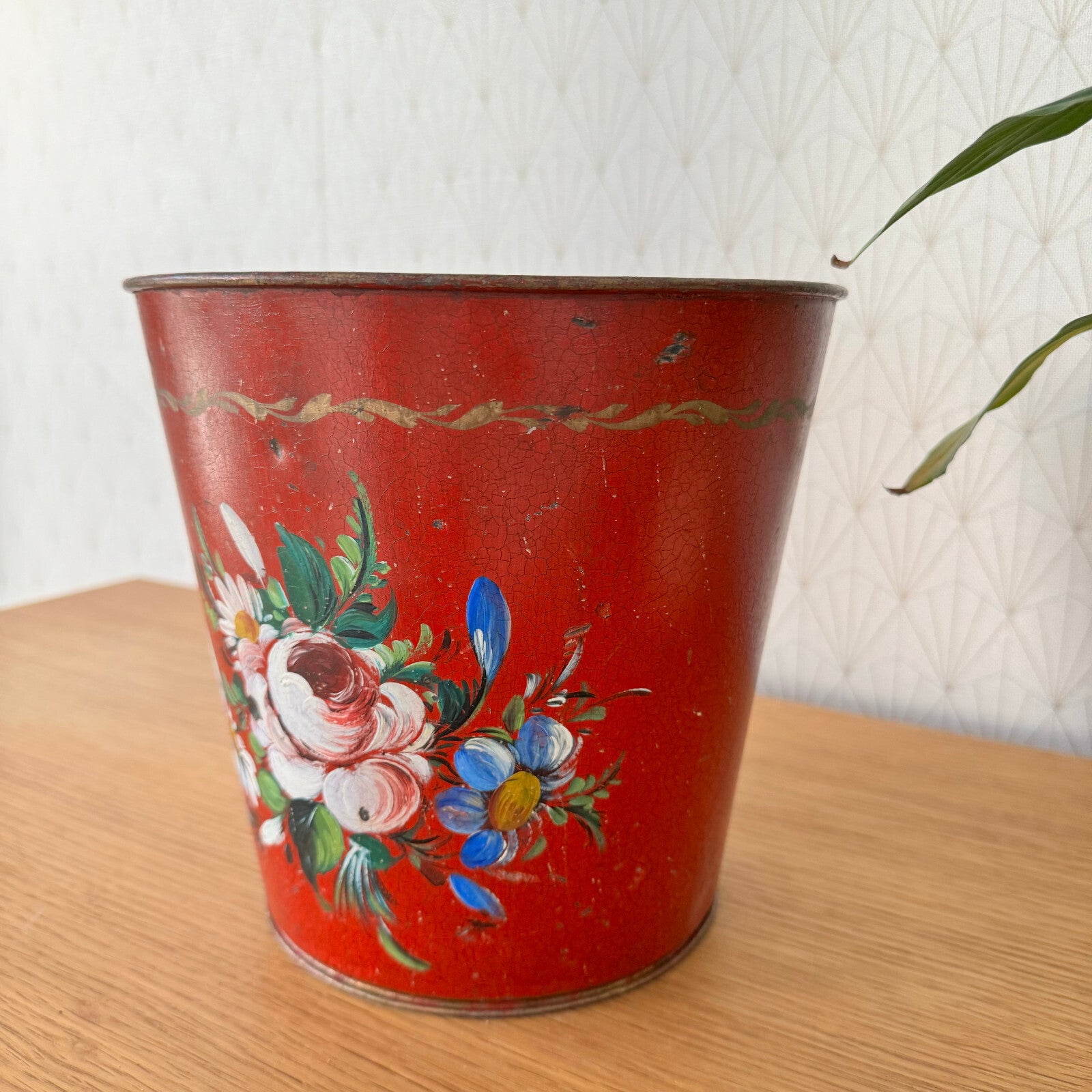 French Tole Planter Red Hand Painted Floral Napoleon III Vintage 15062422 Fleamarketfrance
