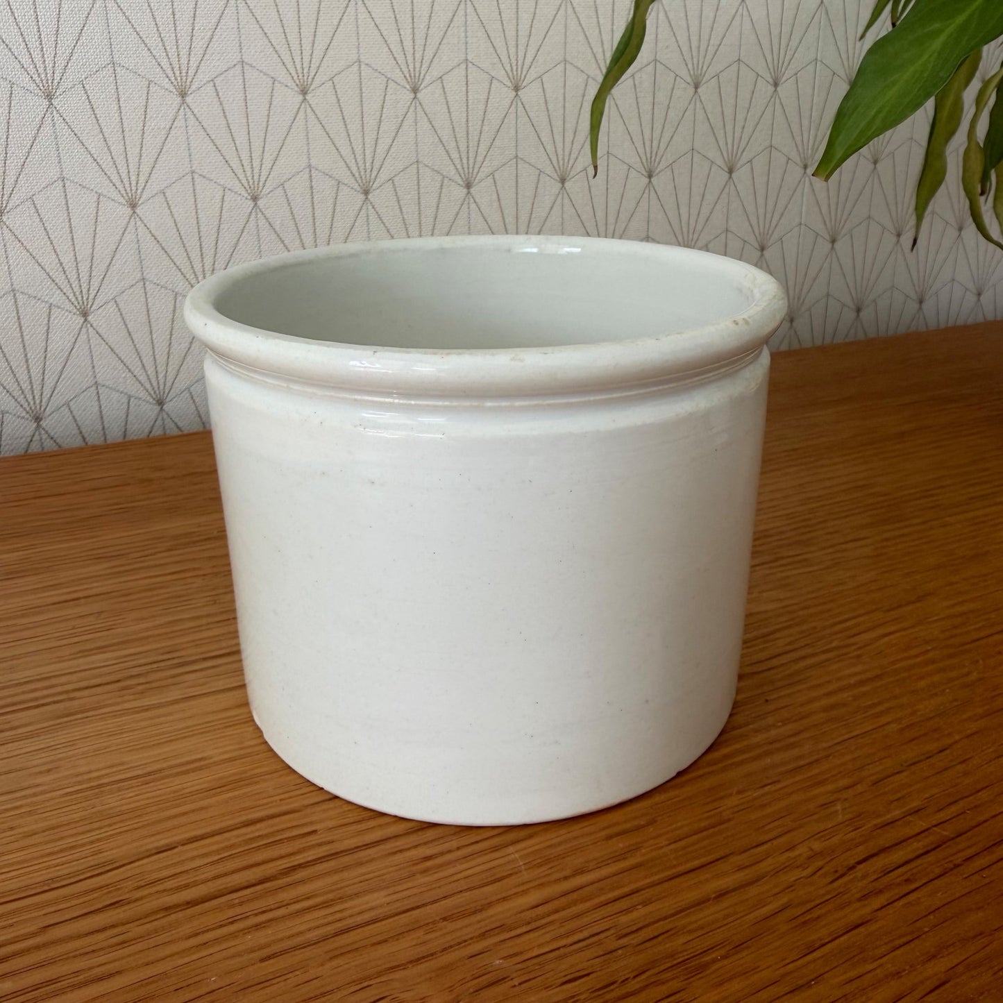French Stoneware Crock White Confit Jam Pot 5.25" Vintage Kitchen 1602254 Unmarked
