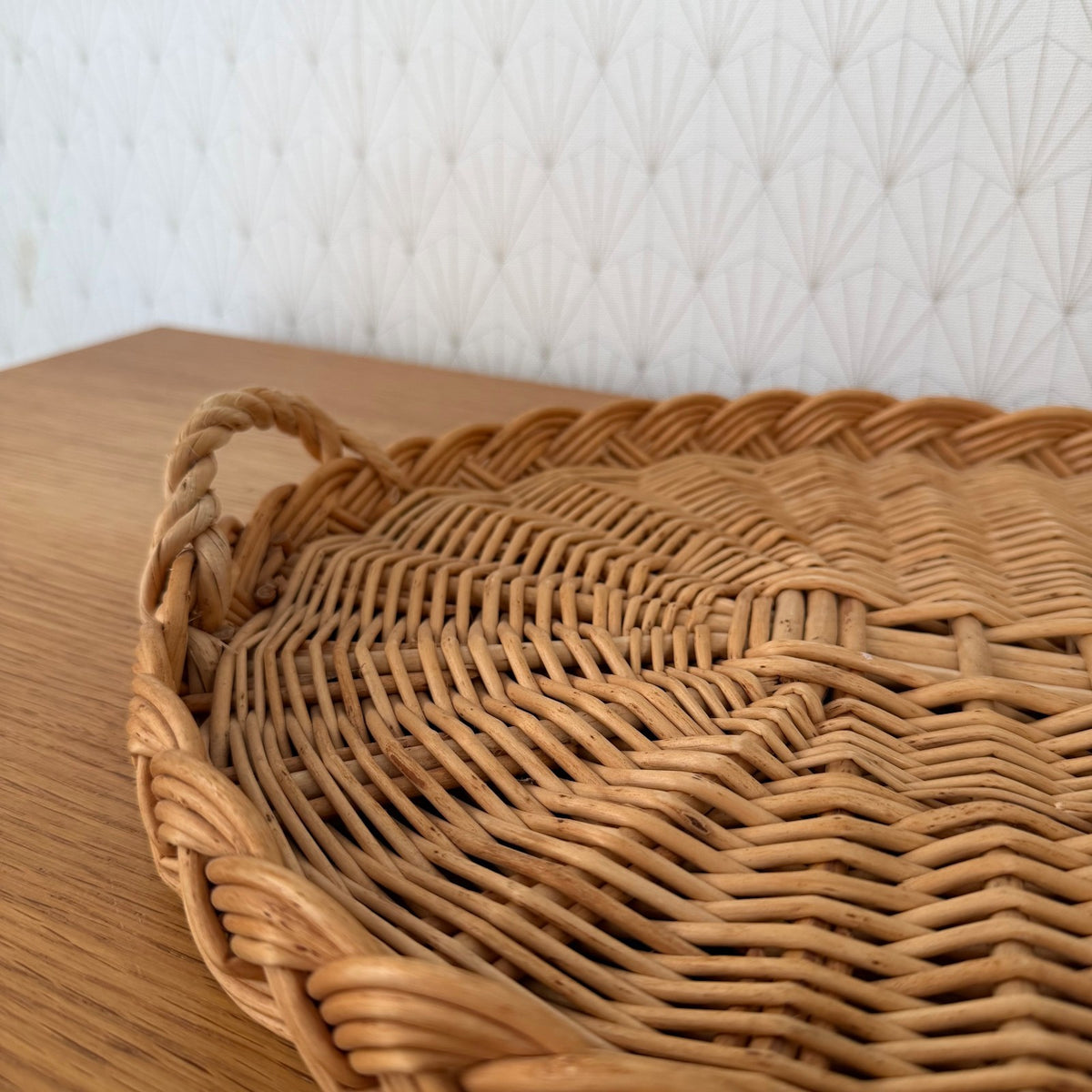 French Wicker Bread Cheese Basket Bakery Display Tray Vintage Rattan 0409267